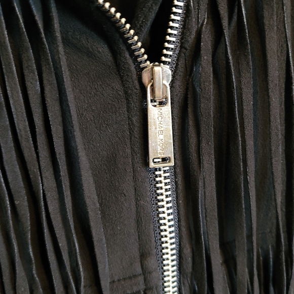 Michael Kors Black Faux Suede Fringe Moto Zip Jacket Women's Medium Size 8 - Picture 3 of 12